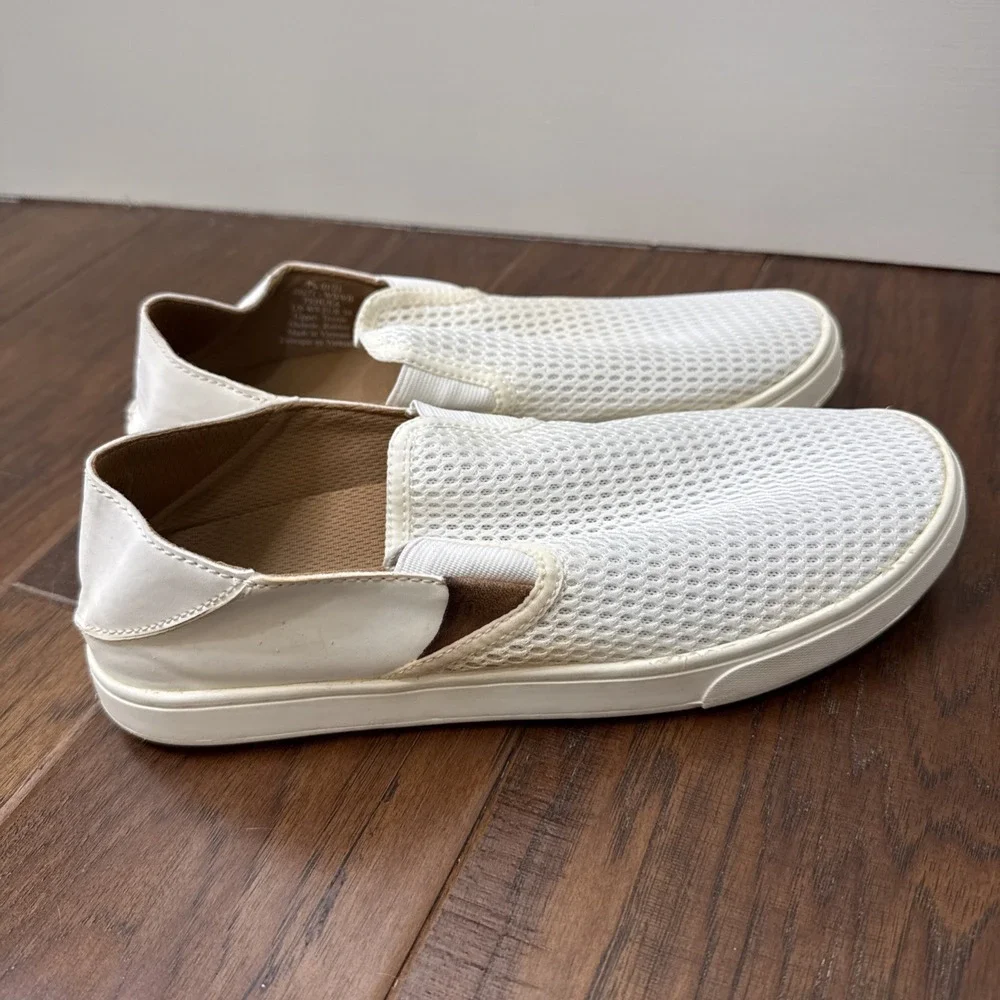 Olukai Slip On Sneakers Pehuea Women's 9‎ White Minimalist Coastal Travel Beach